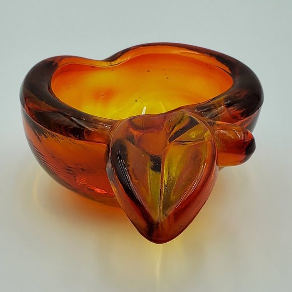 Orange Gold Glass Apple Dish Art Glass Trinket Candy Desk Dish Ring Holder - Picture 5 of 7